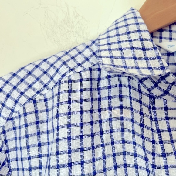 The Company Store Linen Blue White Check Tunic Shirt Pocket Dress Coastal L NEW - Picture 3 of 15